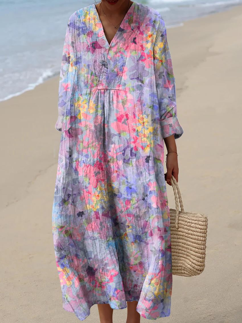 Women's Vintage Floral Pattern Art Print Cotton Dress