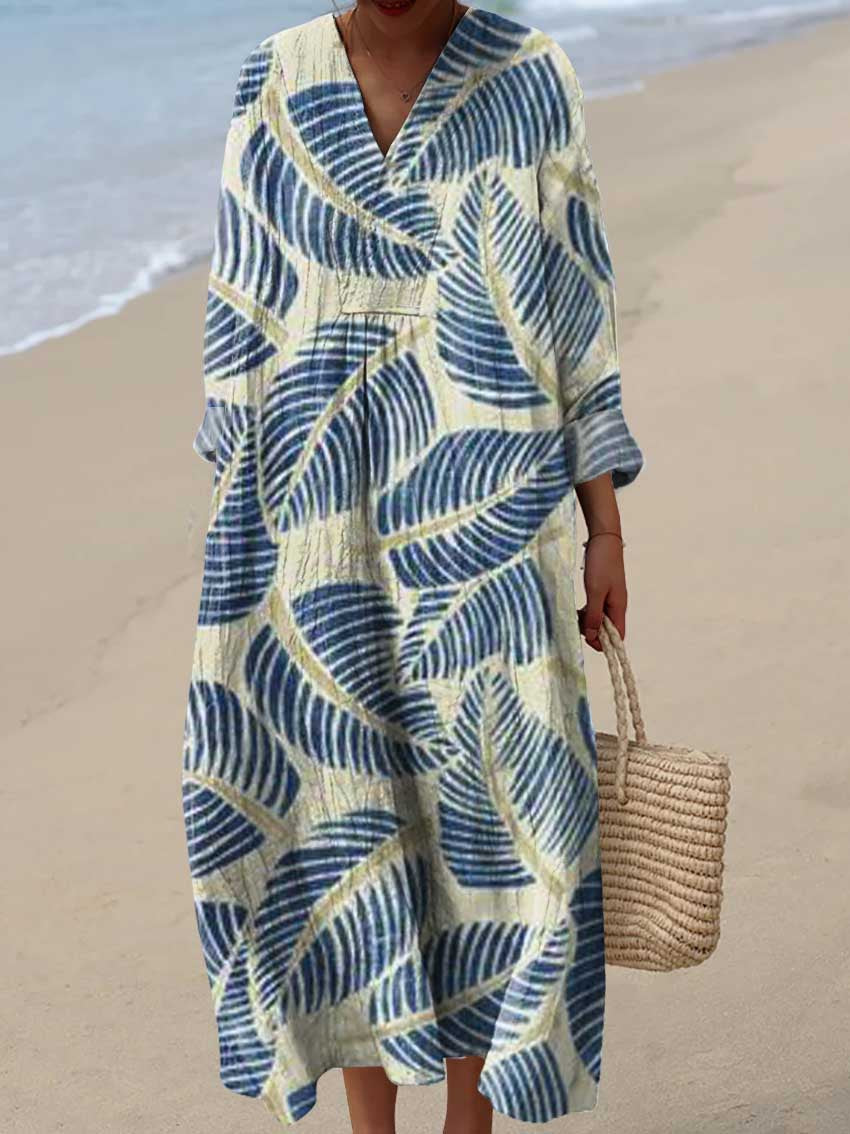 Women's Vintage Leaves Pattern Art Print Cotton Dress