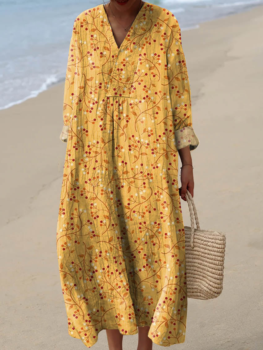 Women's Vintage Floral Art Print Cotton Dress