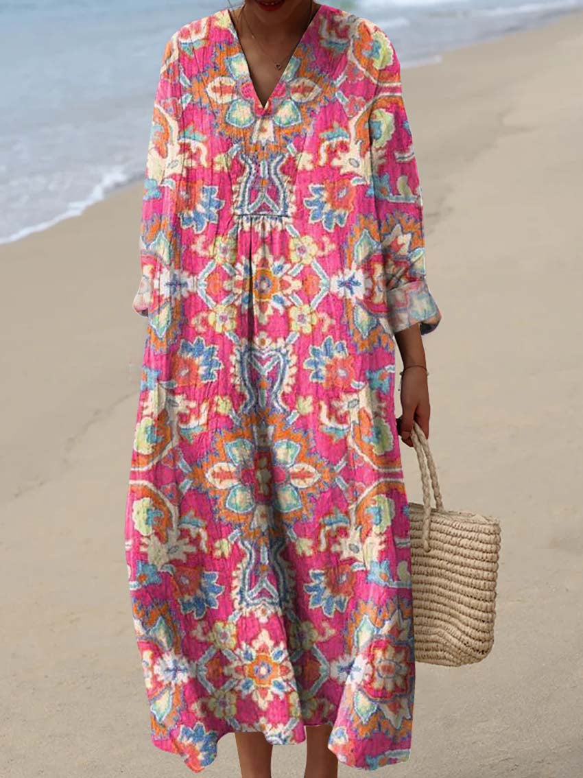 Women's Vintage Floral Pattern Art Print Cotton Dress