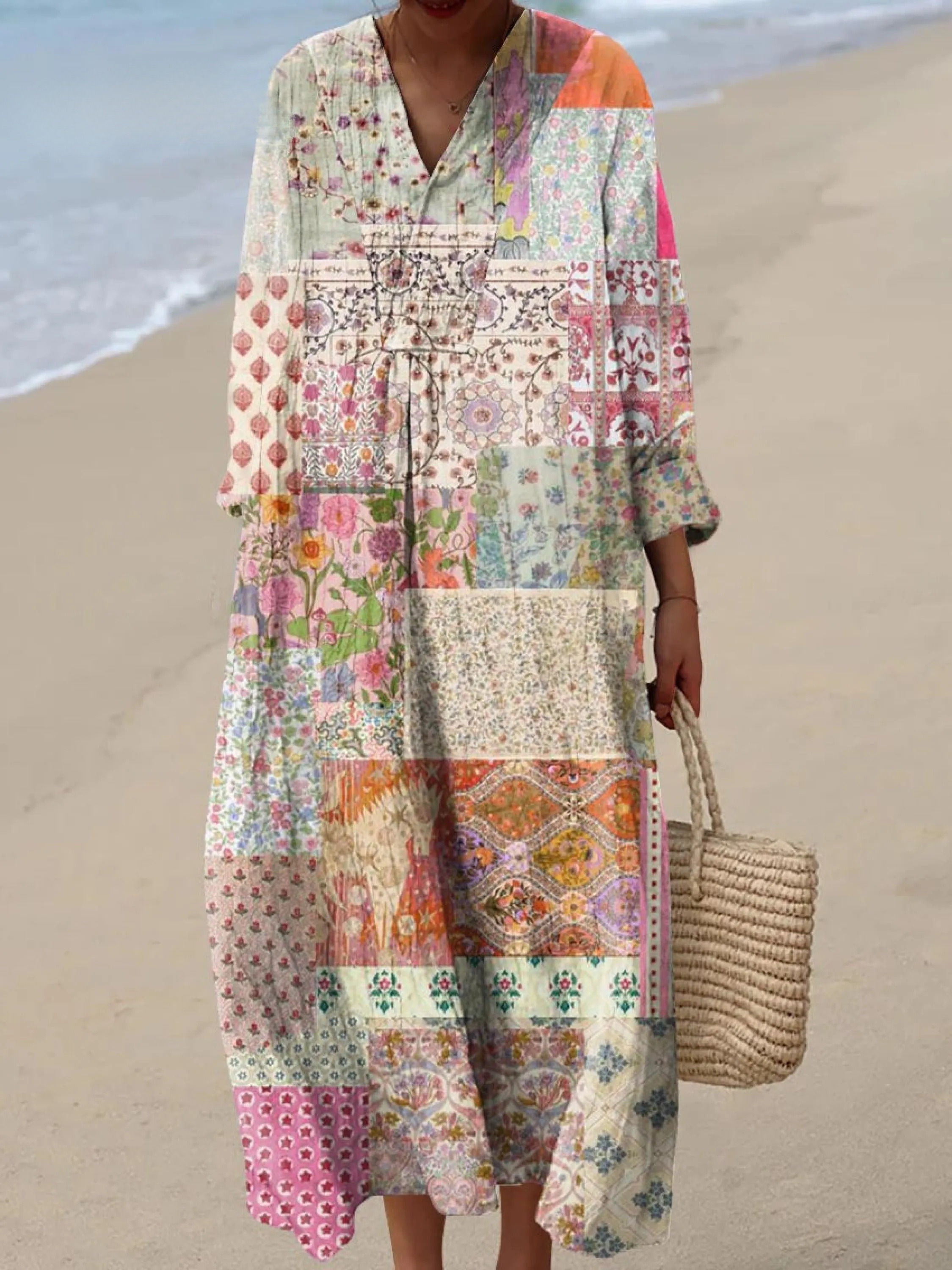 Women's Vintage Art Flower Art Print Dress