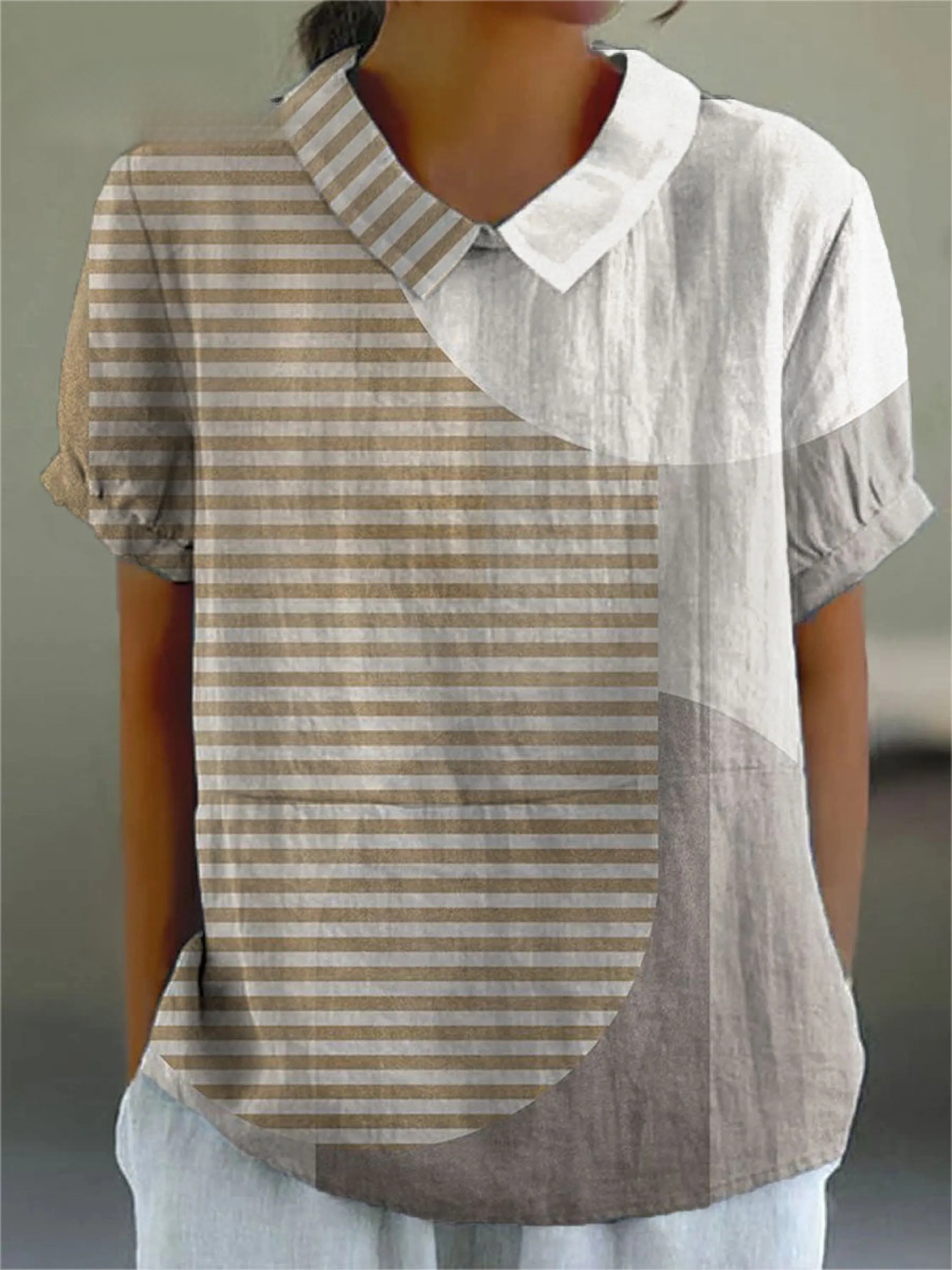 Women's Minimalist Art Geometric Lines Print Casual Shirt