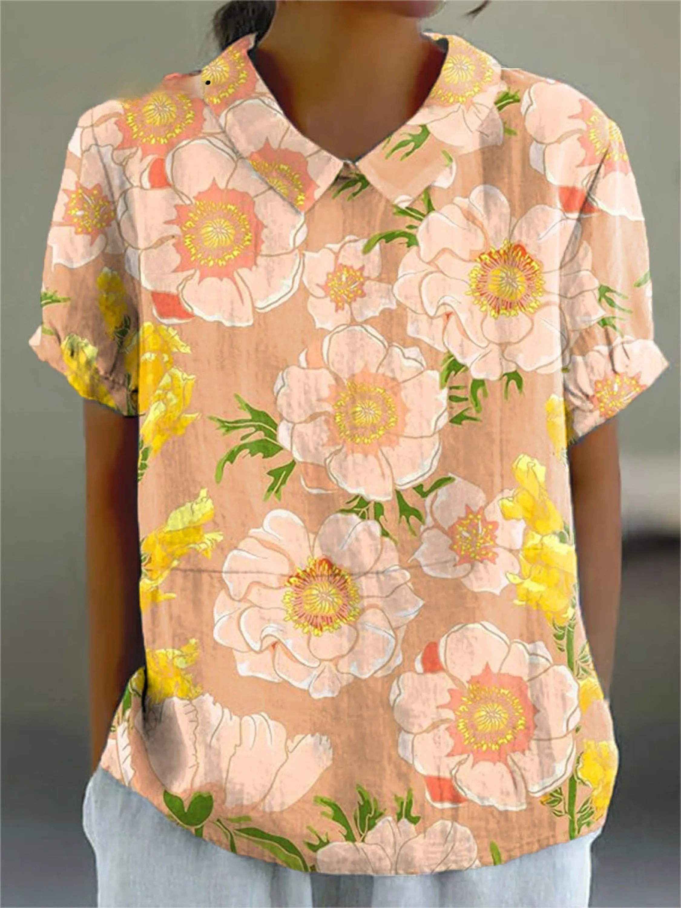 Women's Vintage Art Flower Print Casual Shirt