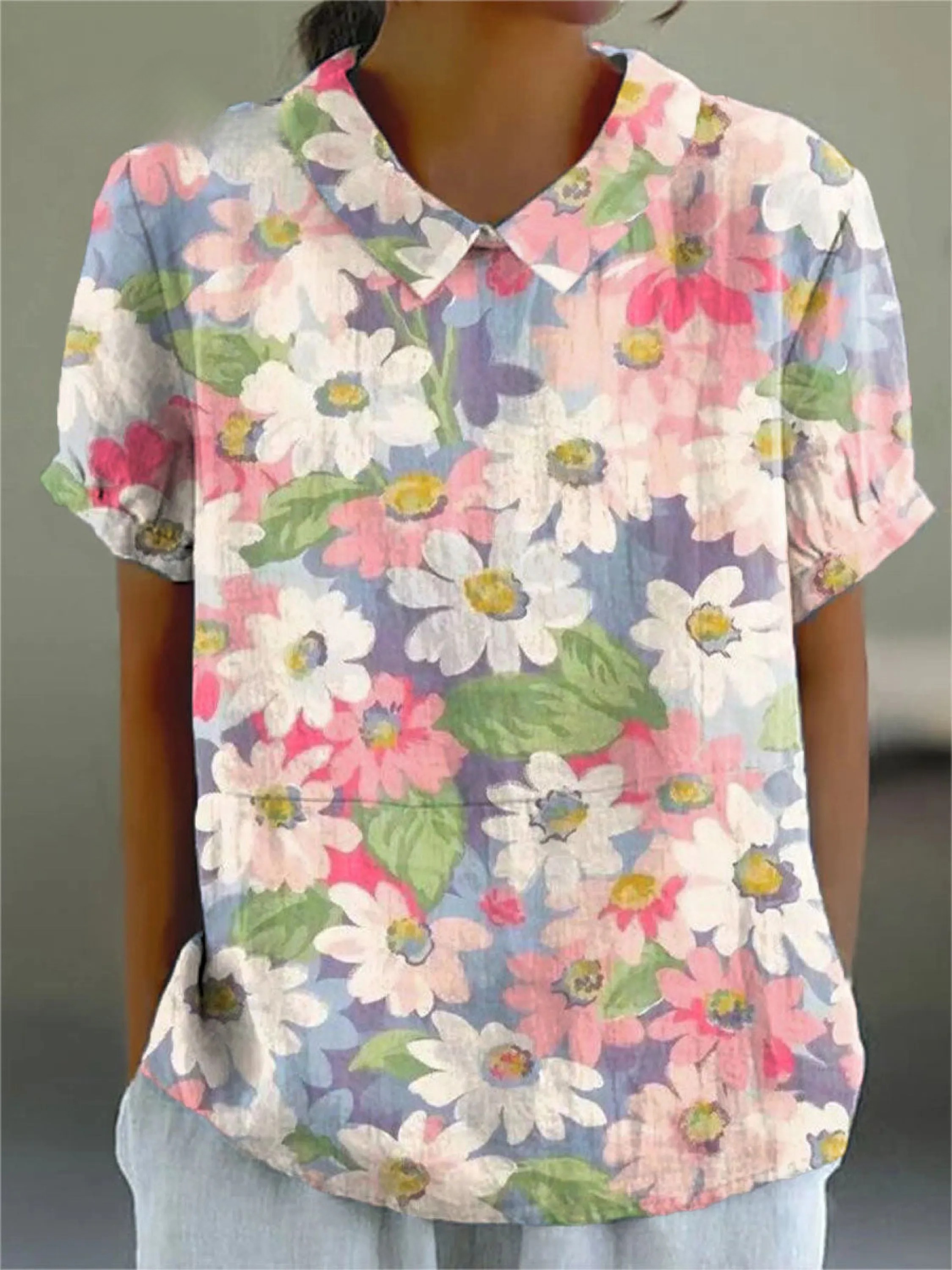 Women's Vintage Art Oil Painting Flower Print Casual Shirt