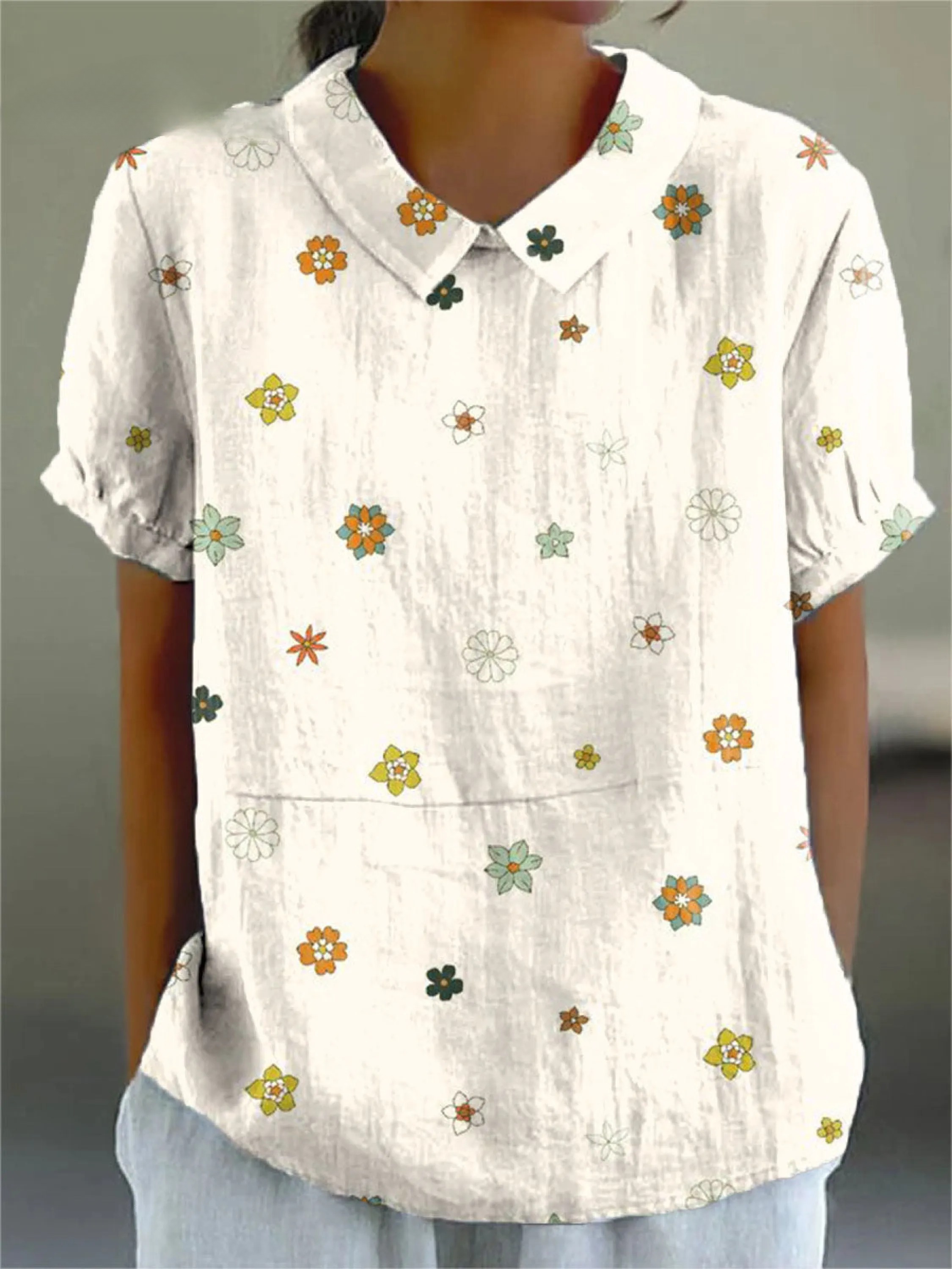 Women's Colourful Art Flowers Print Casual Shirt