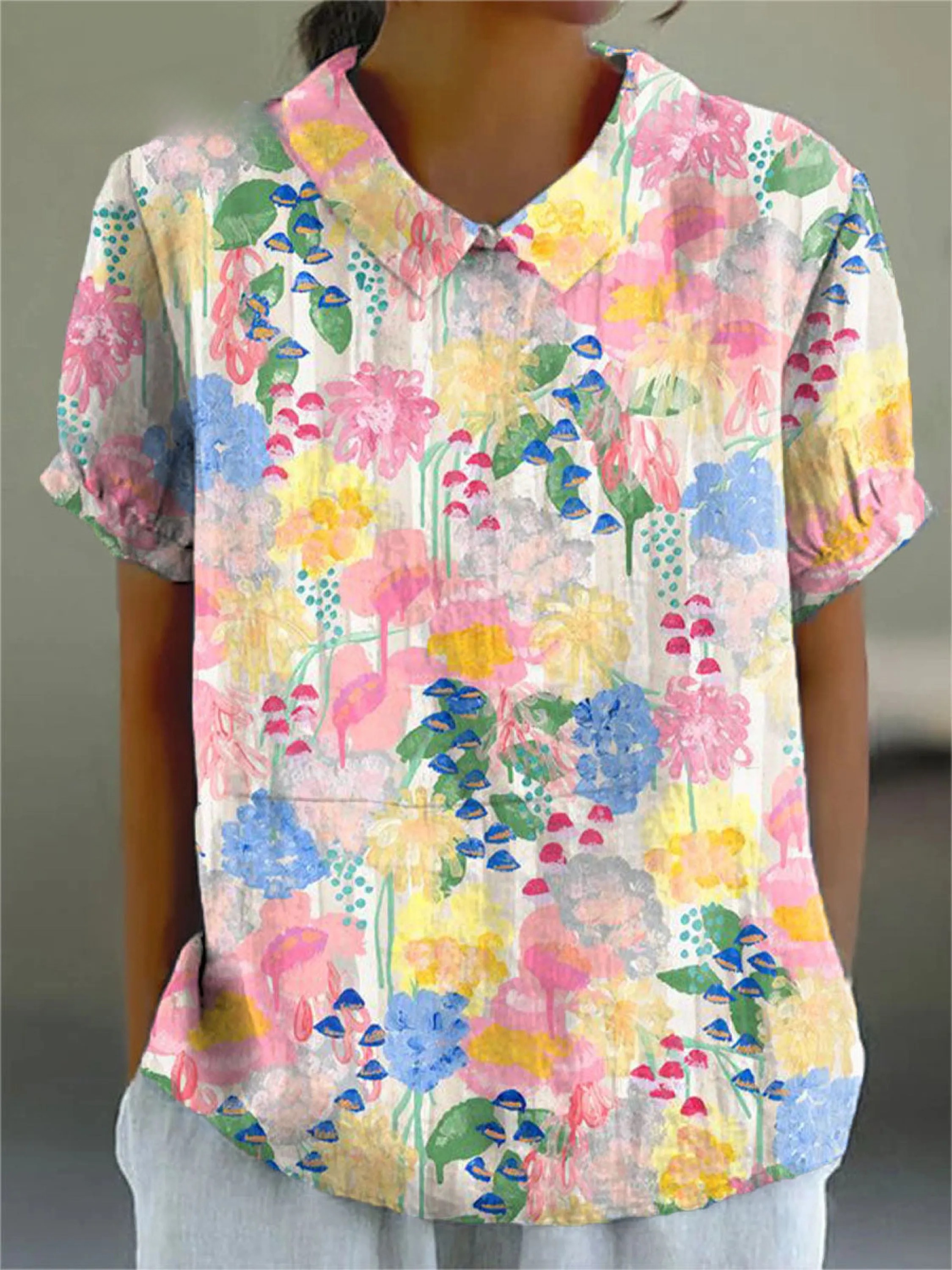 Women's Colourful Art Watercolour Flowers Print Casual Shirt