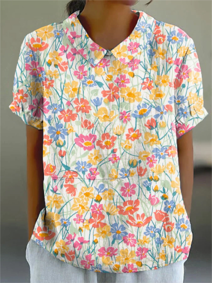 Women's Colourful Art Flowers Print Casual Shirt