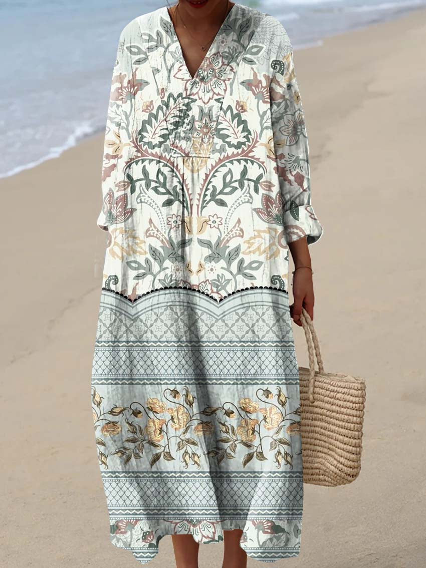 Women's Vintage Ethnic Art Abstract Flower Art Print Dress