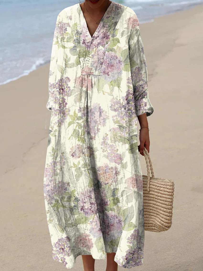 Women's Purple Art Watercolour Flower Print Dress