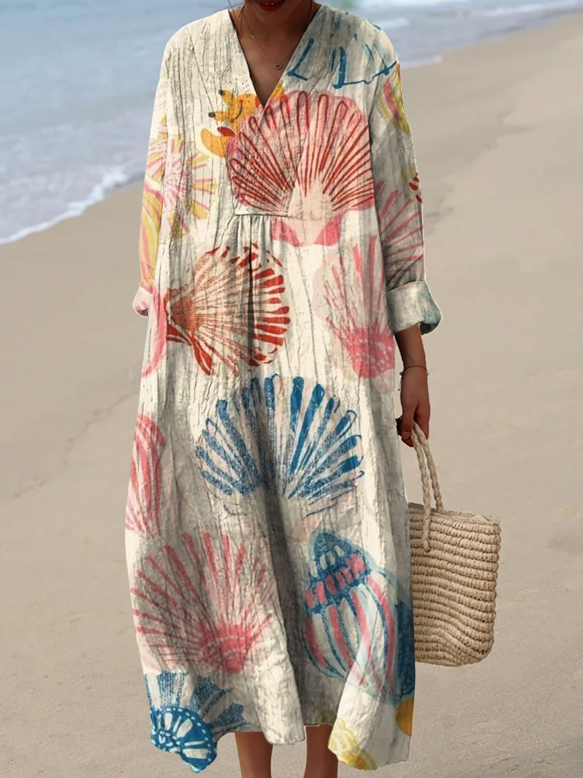 Women's Shell Pattern Flower Pattern  Art Print Dress