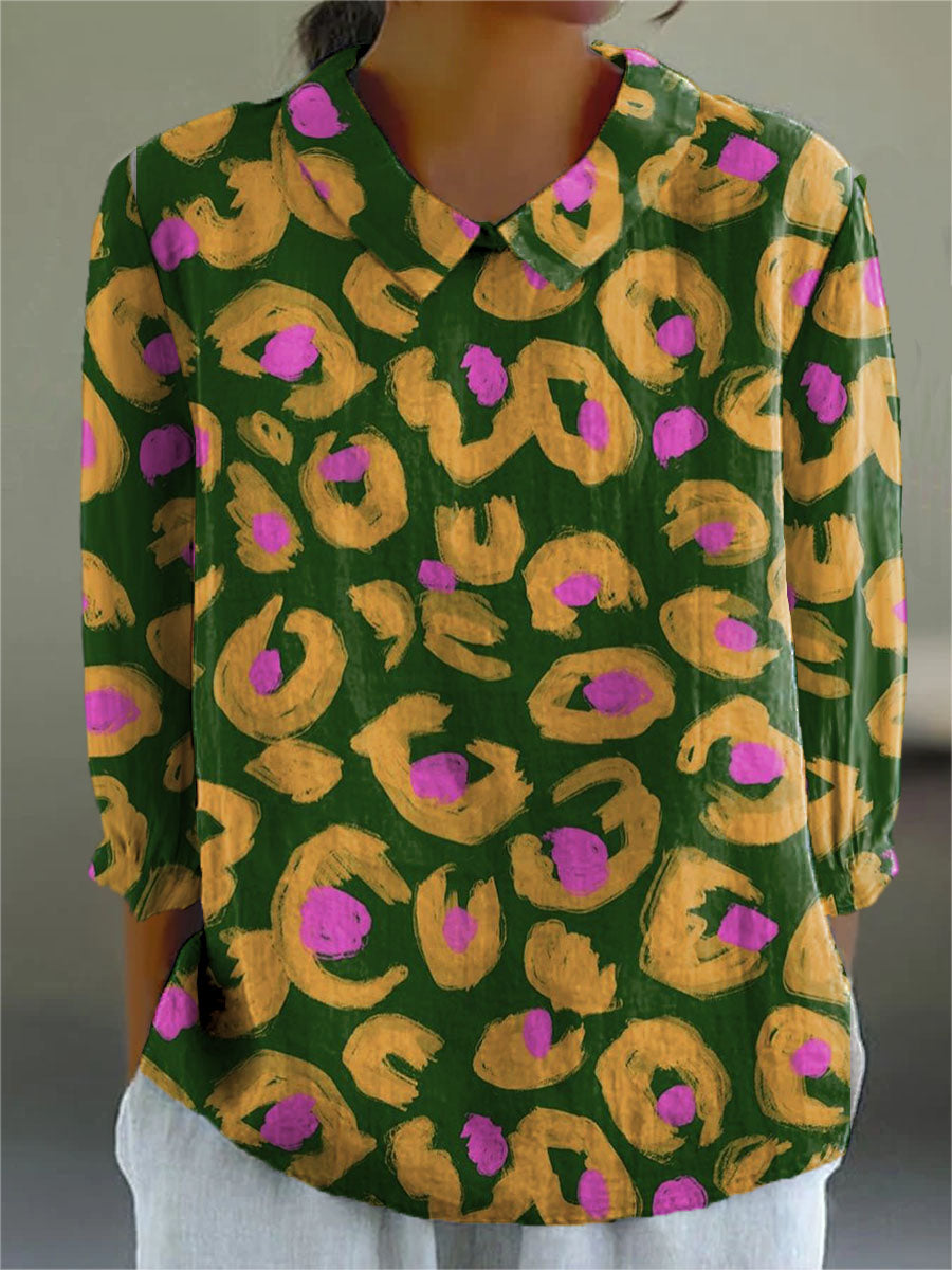 Women's Irregular Polka Dots Print Casual 3/4 Sleeve Shirt