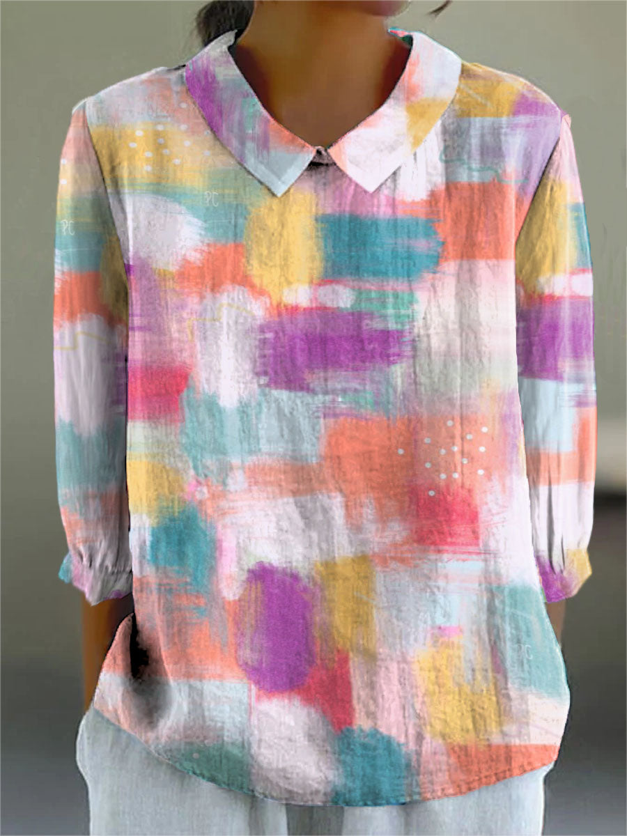 Women's Sfumato Square Print Casual 3/4 Sleeve Shirt