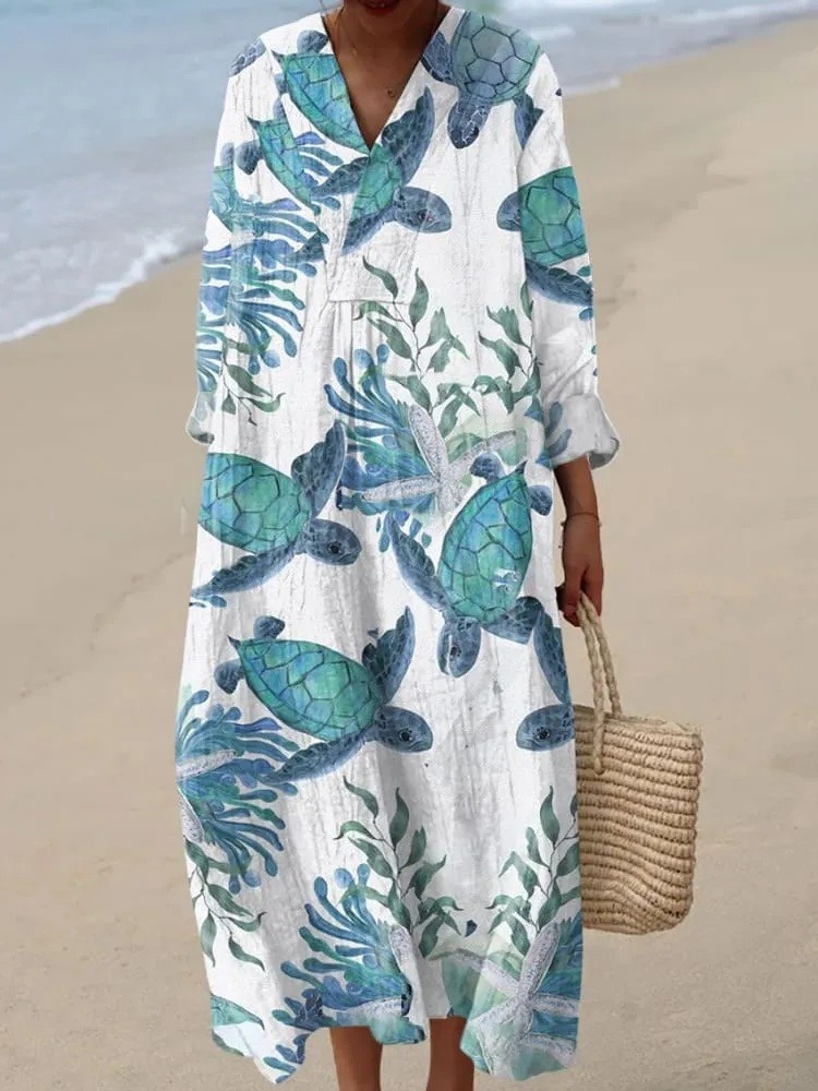 Women's Turtle Art Print Casual Dress
