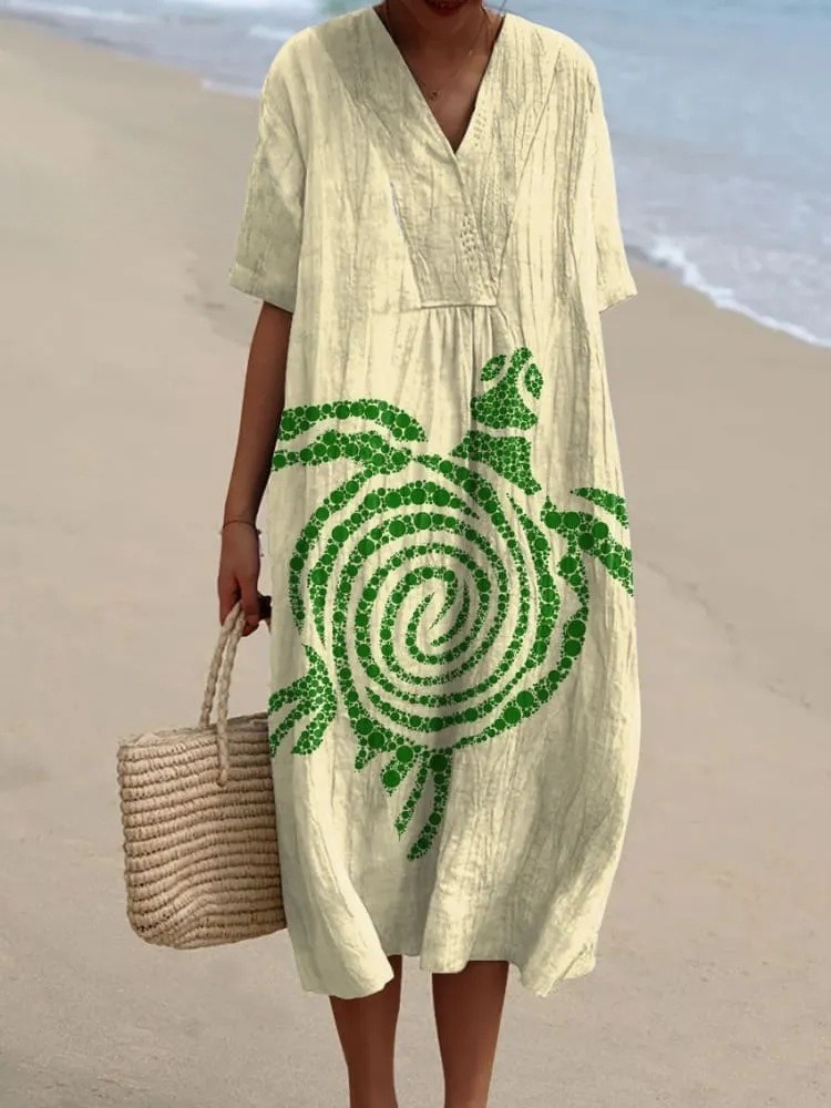 Women's  Sea Turtle  Art Print Flowy Casual Dress