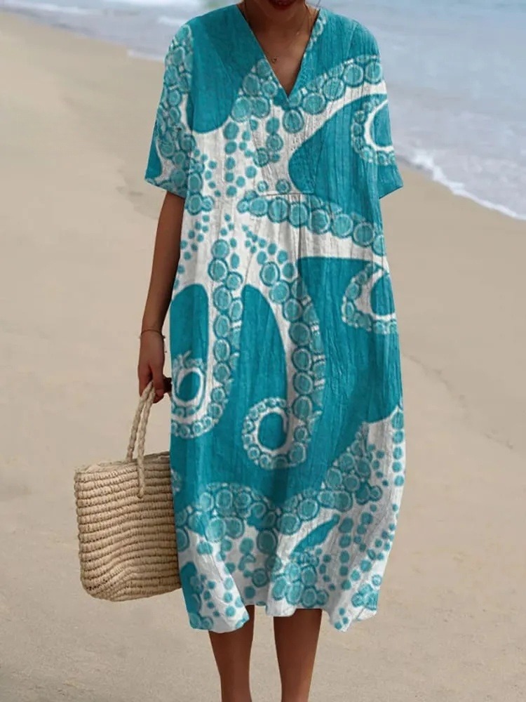 Women's   Octopus  Art Print Flowy Casual Dress