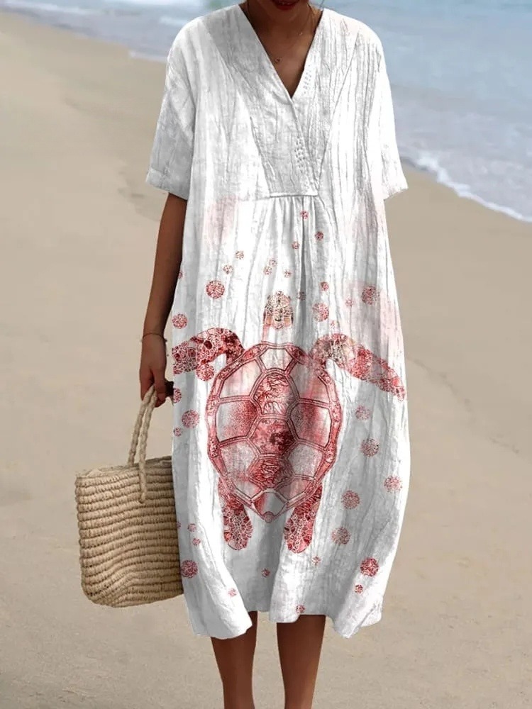 Women's  Sea Turtle  Art Print Flowy Casual Dress