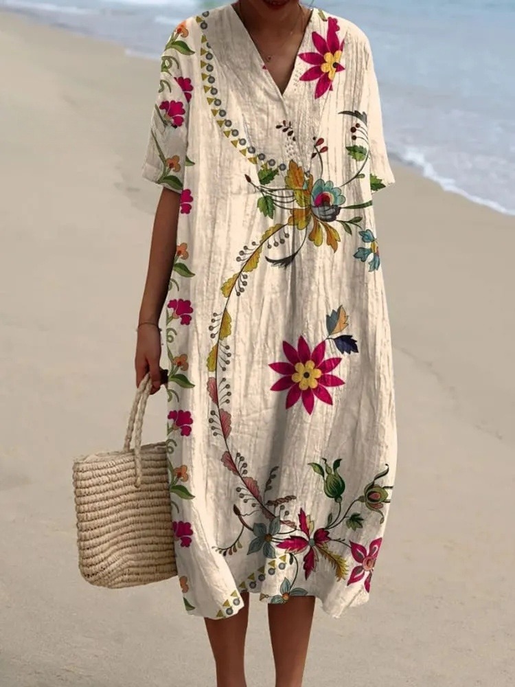 Women's  Vintage  Floral  Art Print Flowy Dress