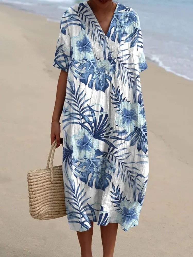 Women's Leisure Holiday Flowers Print  Flowy Dress