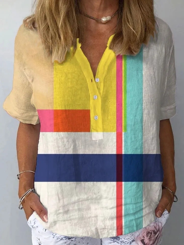 Women's Gradient Abstract Geometric Art Print Casual Shirt