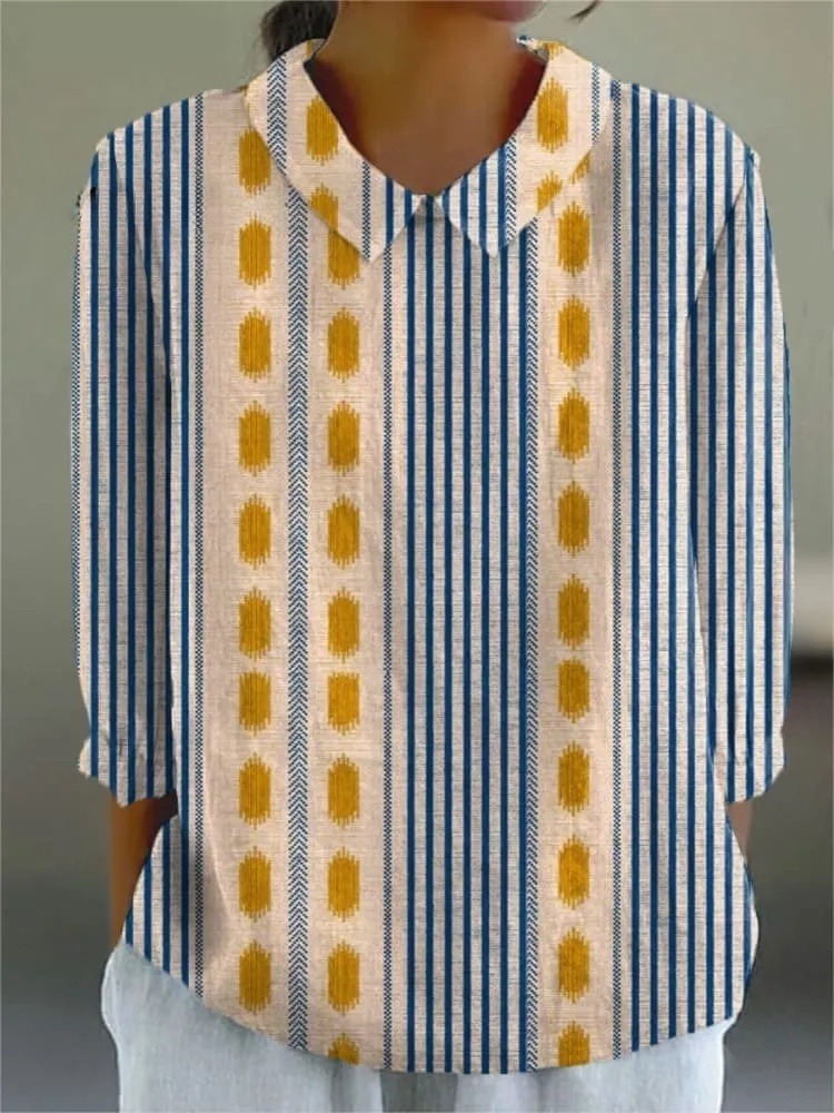 Women's Vintage Abstract Geometric Art Print Casual 3/4 Sleeve Shirt