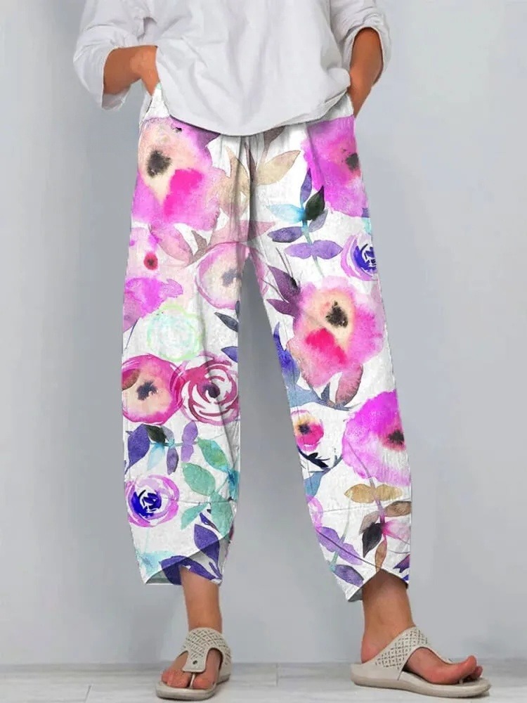 Women's Floral Art Printed Casual Pants
