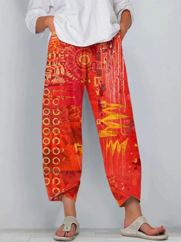 Women's Vintage Abstract Geometric Art Print Casual Pants