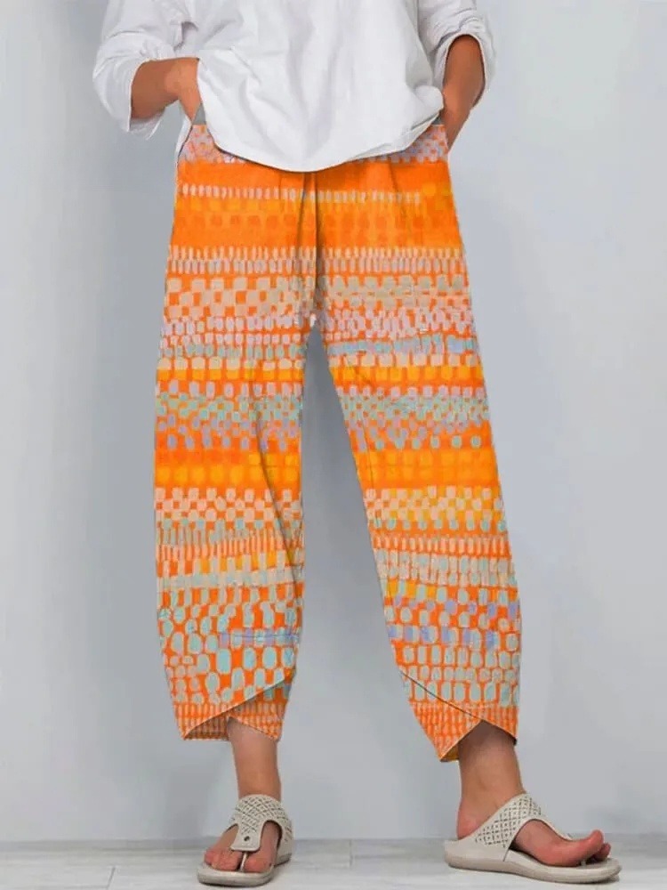 Women's Vintage Abstract Geometric Art Print Casual Pants