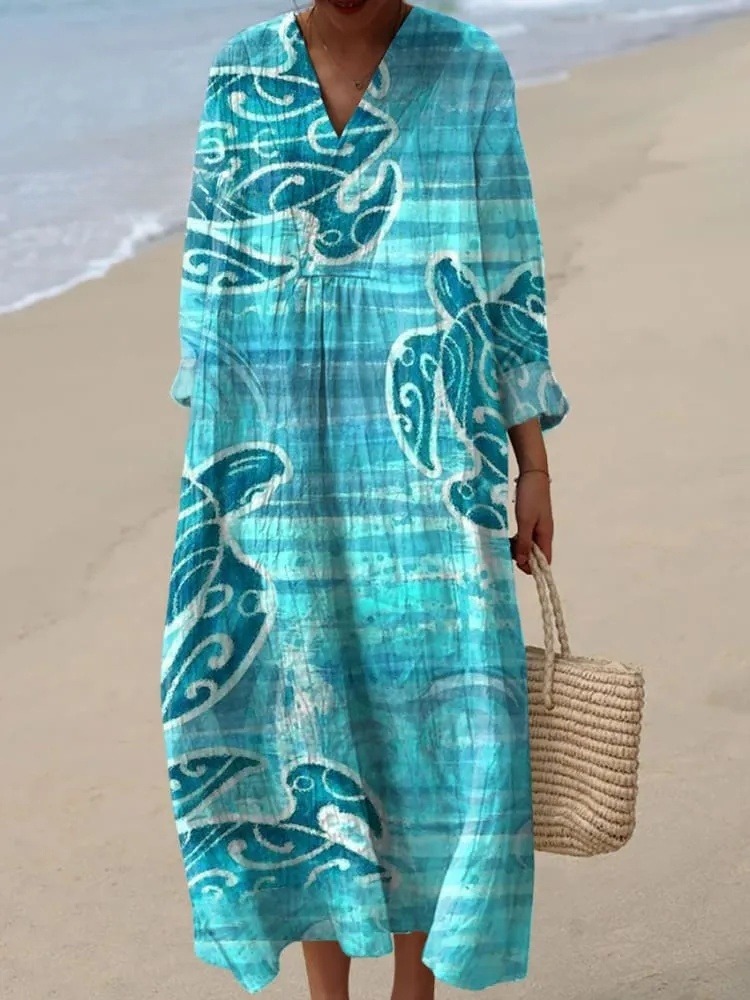 Women's Vintage Turtle Art Print Dress