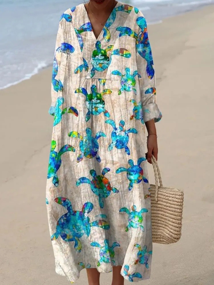 Women's Vintage Turtle Art Print Dress
