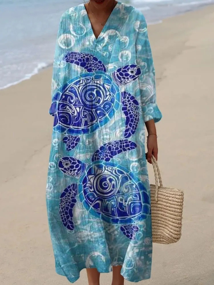 Women's Vintage Turtle Art Print Dress