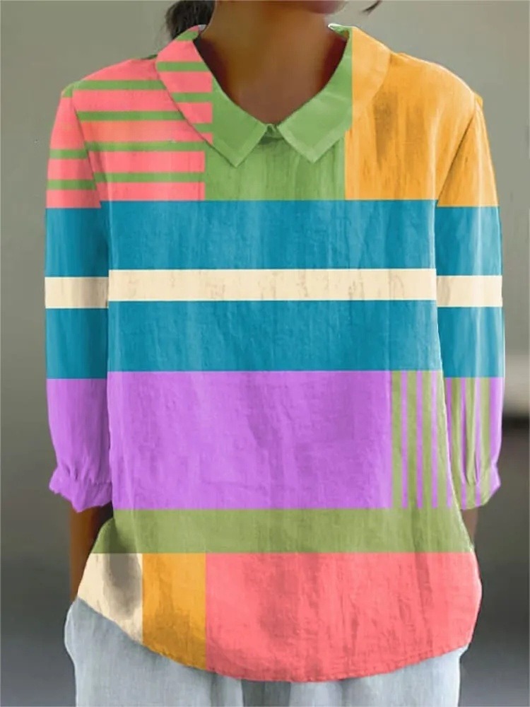 Women's Vintage Abstract Geometry Art Print Casual 3/4 Sleeve Shirt