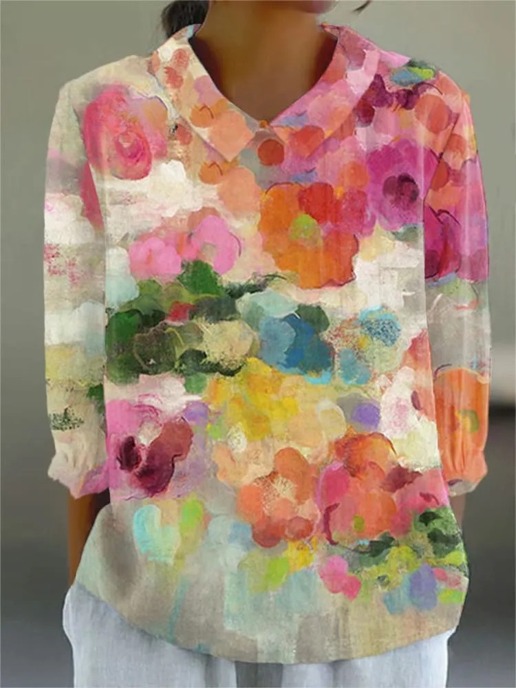 Women's  Floral Art Print Casual 3/4 Sleeve Shirt