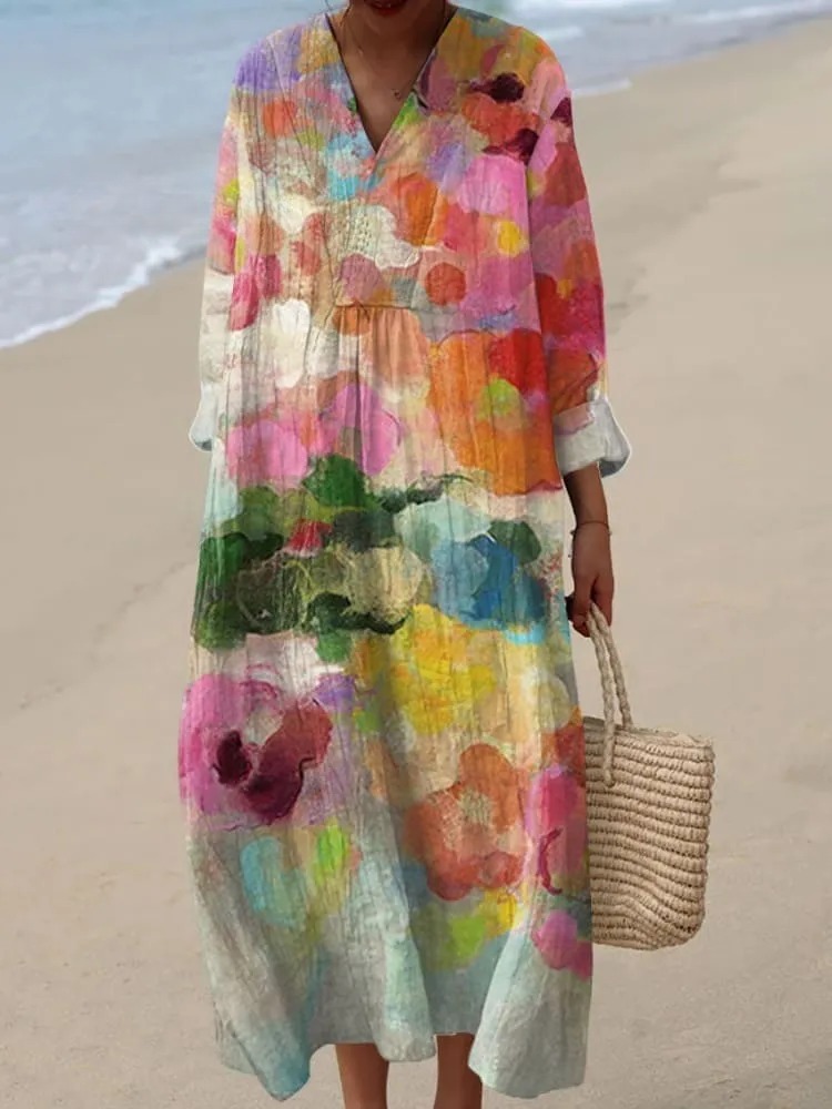 Women's  Floral Art Print Casual 3/4 Sleeve Shirt