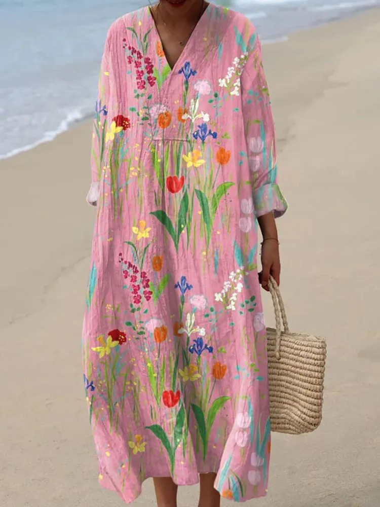 Women's Vintage Flowers Art  Print Dress