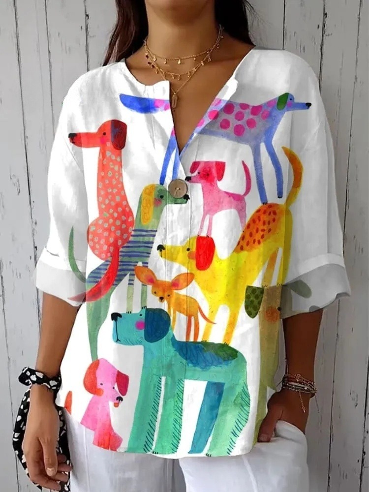 Women's Funny Dog Art Print Casual Shirt