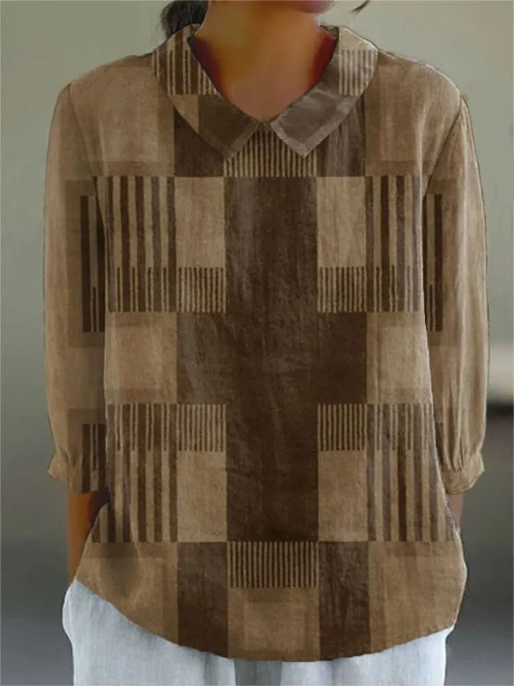 Women's Vintage Abstract Geometric Art Print Casual 3/4 Sleeve Shirt