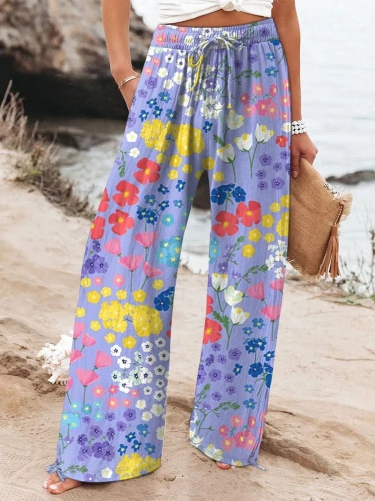 Women's  Vintage Flowers Art  Printed Casual Pants