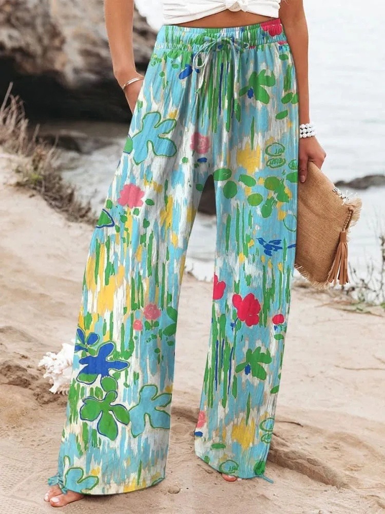 Women's  Vintage Flowers Art  Printed Casual Pants