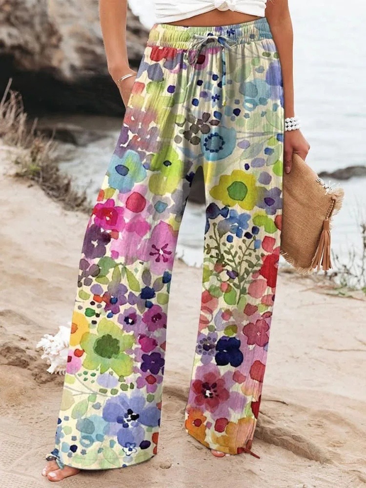 Women's  Vintage Flowers Art  Printed Casual Pants