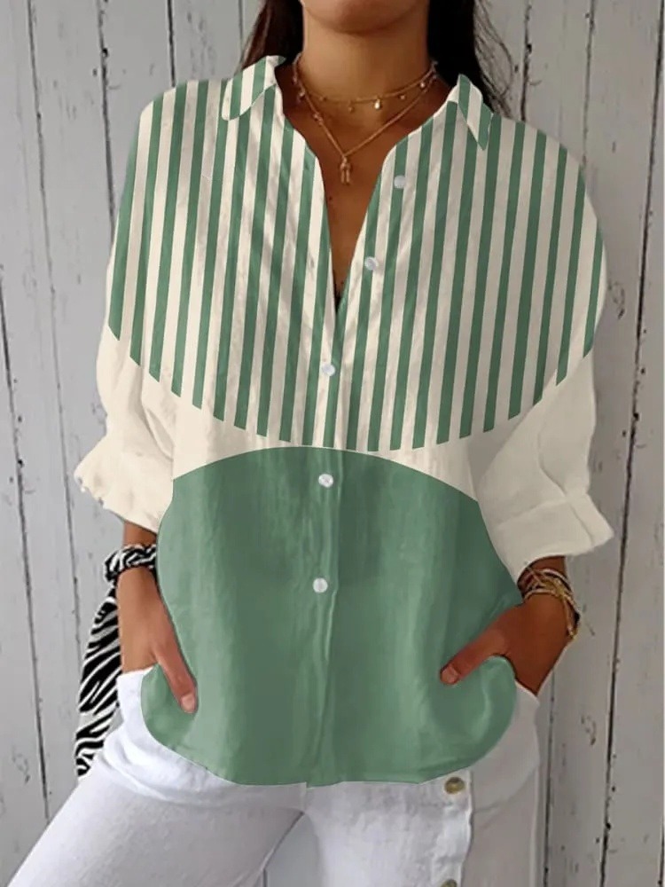 Women's  Vintage Abstract Geometric Art Print Casual V-neck Shirt