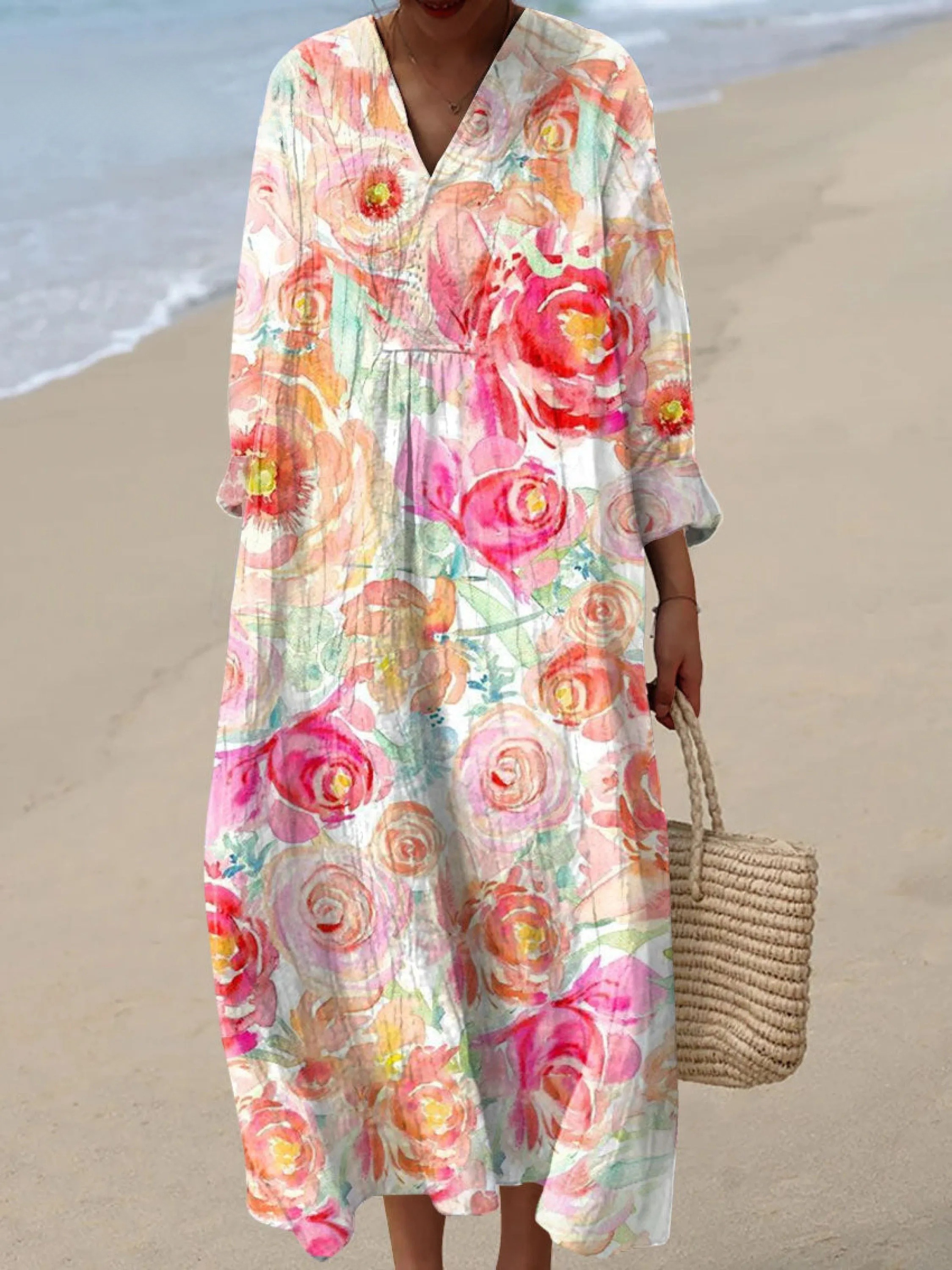 Women's Vintage  Flowers Art Print Casual Dress