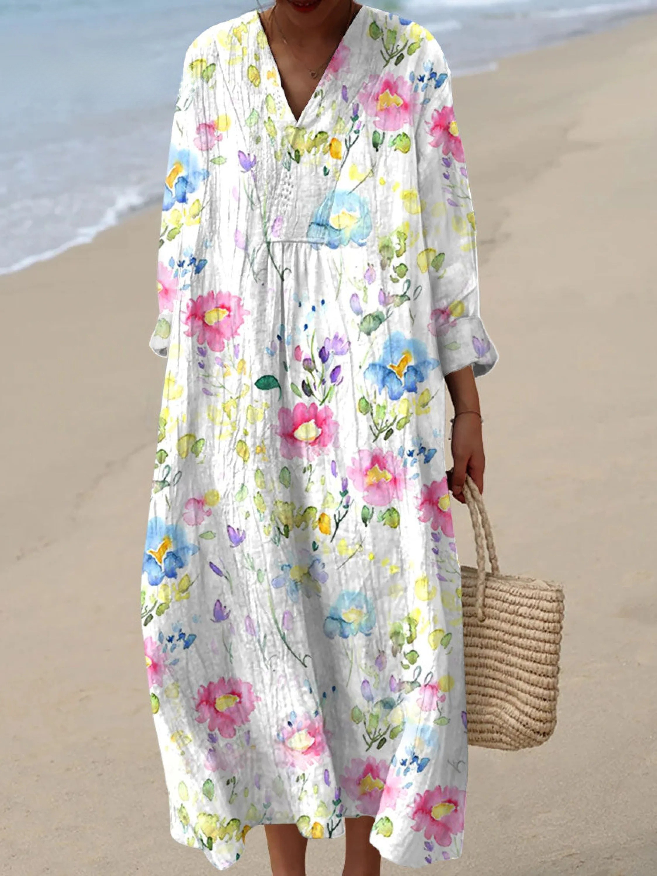 Women's Vintage  Flowers Art Print Casual Dress