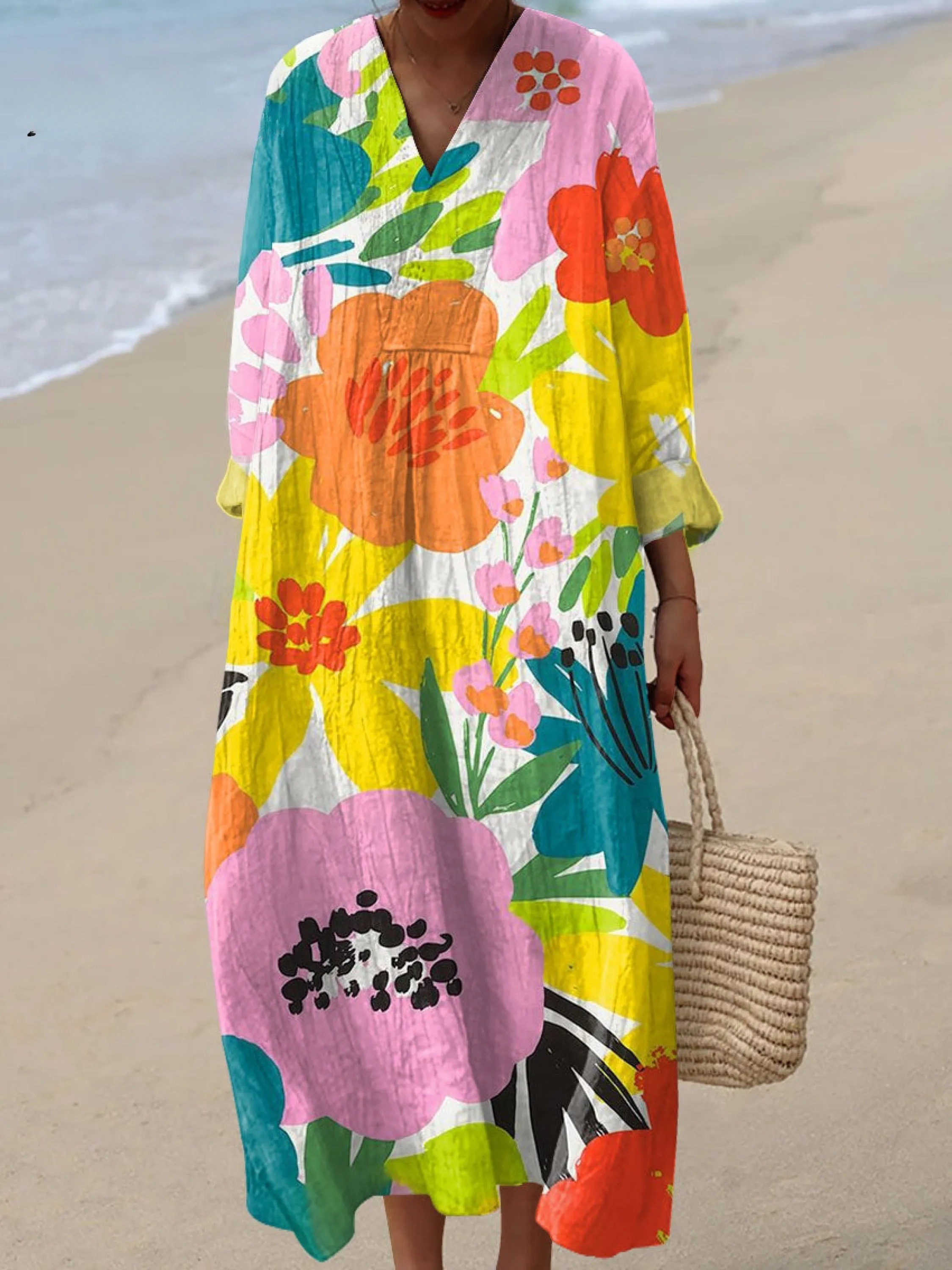 Women's Vintage  Flowers Art Print Casual Dress