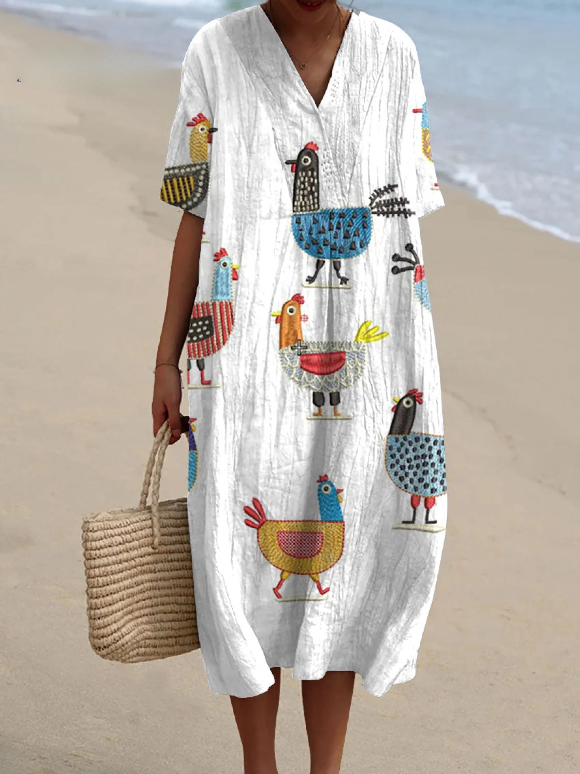 Women's Funny Chick Art Print  Flowy Dress