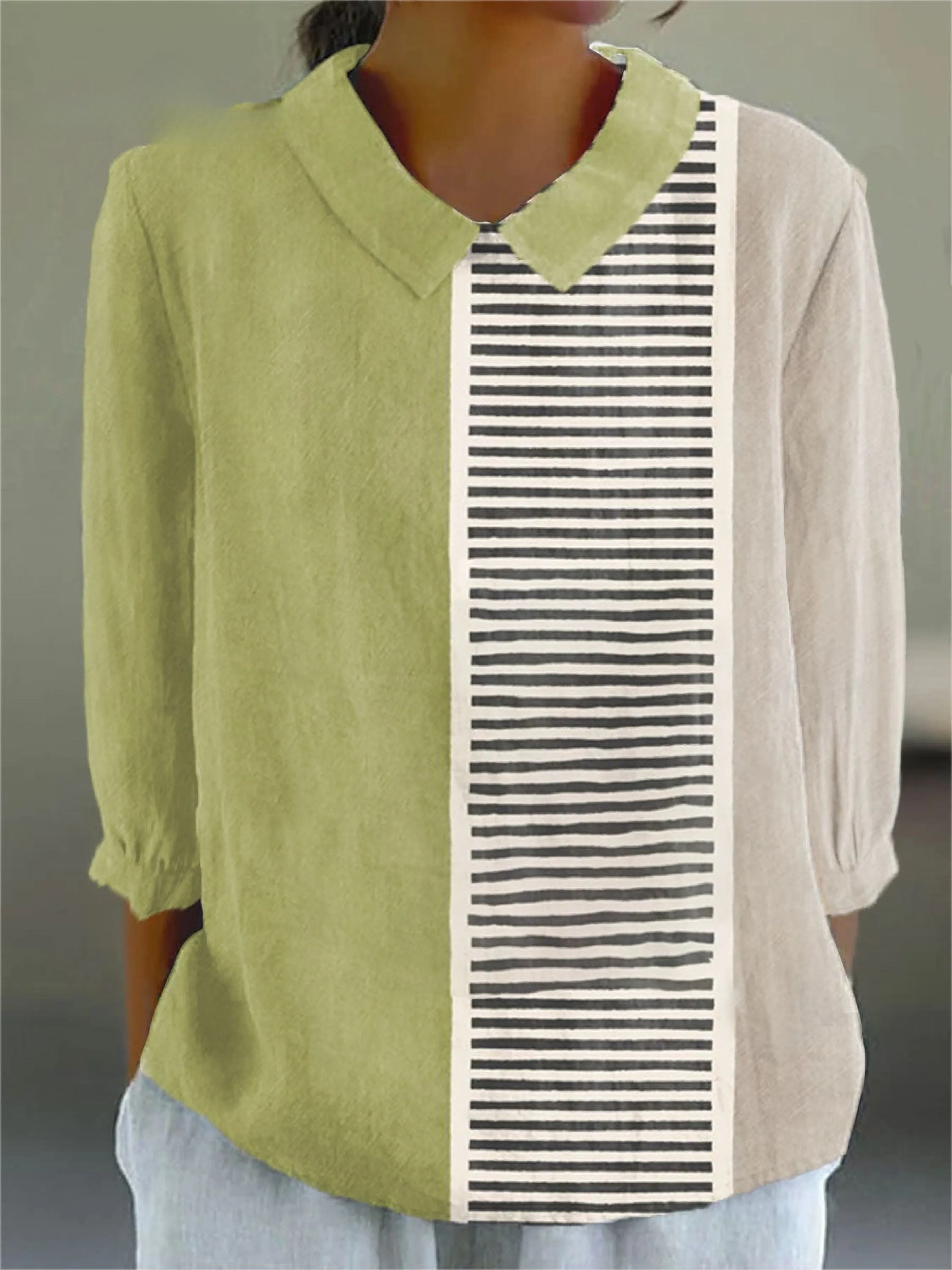 Women's Vintage Abstract Geometric Art Print Casual 3/4 Sleeve Shirt