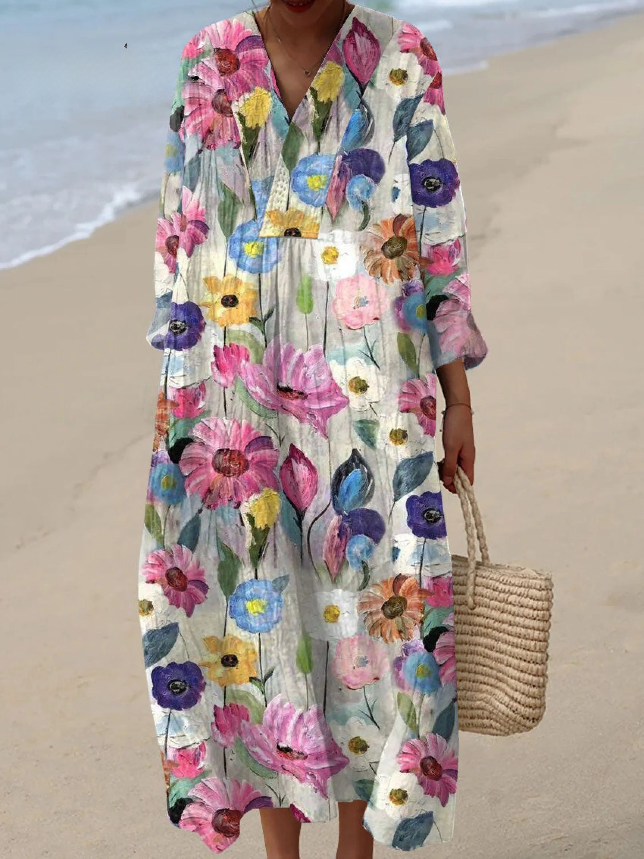 Women's Vintage Flower Art Print Casual Dress