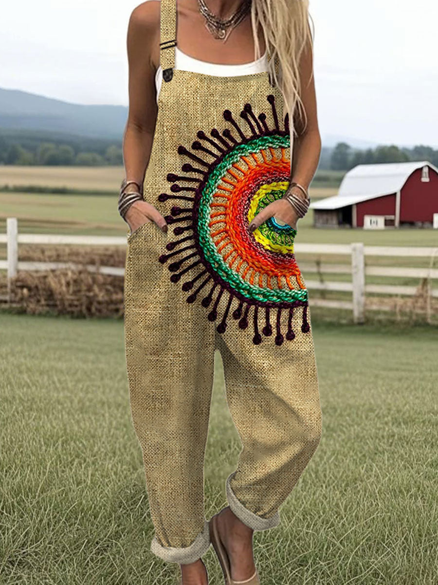 Women's  Vintage Psychedelic Collage Sunflower Retro Hippie Art Pattern Art Print Casual Wide Leg Jumpsuit