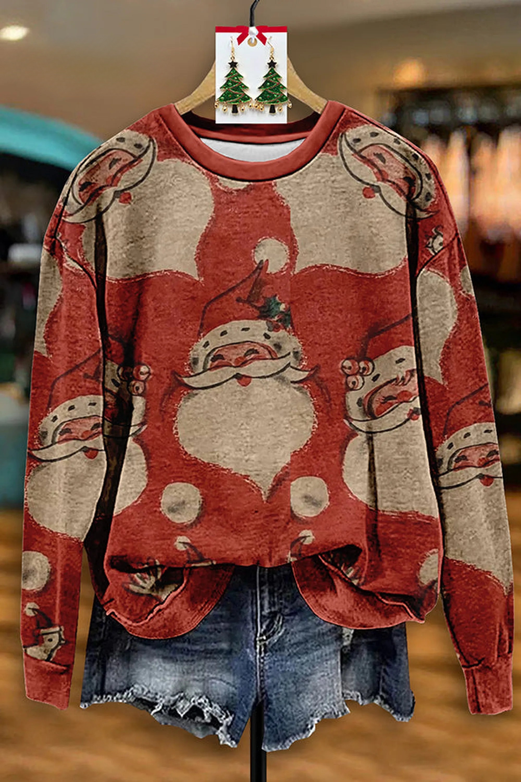 Vintage Christmas Santa  Art Print Casual Sweatshirt