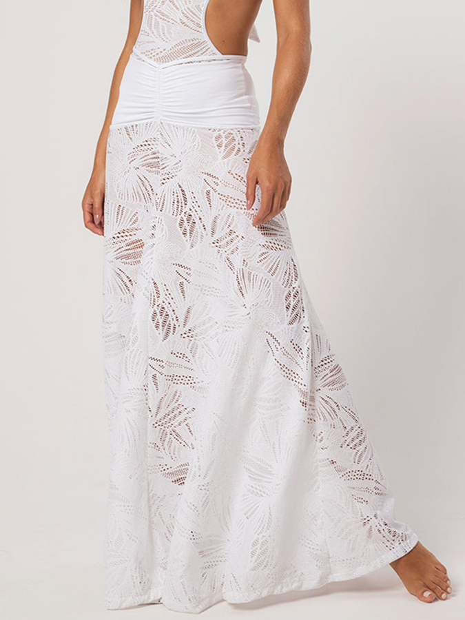 Lace Cut-out One Piece Swimsuit and Skirt