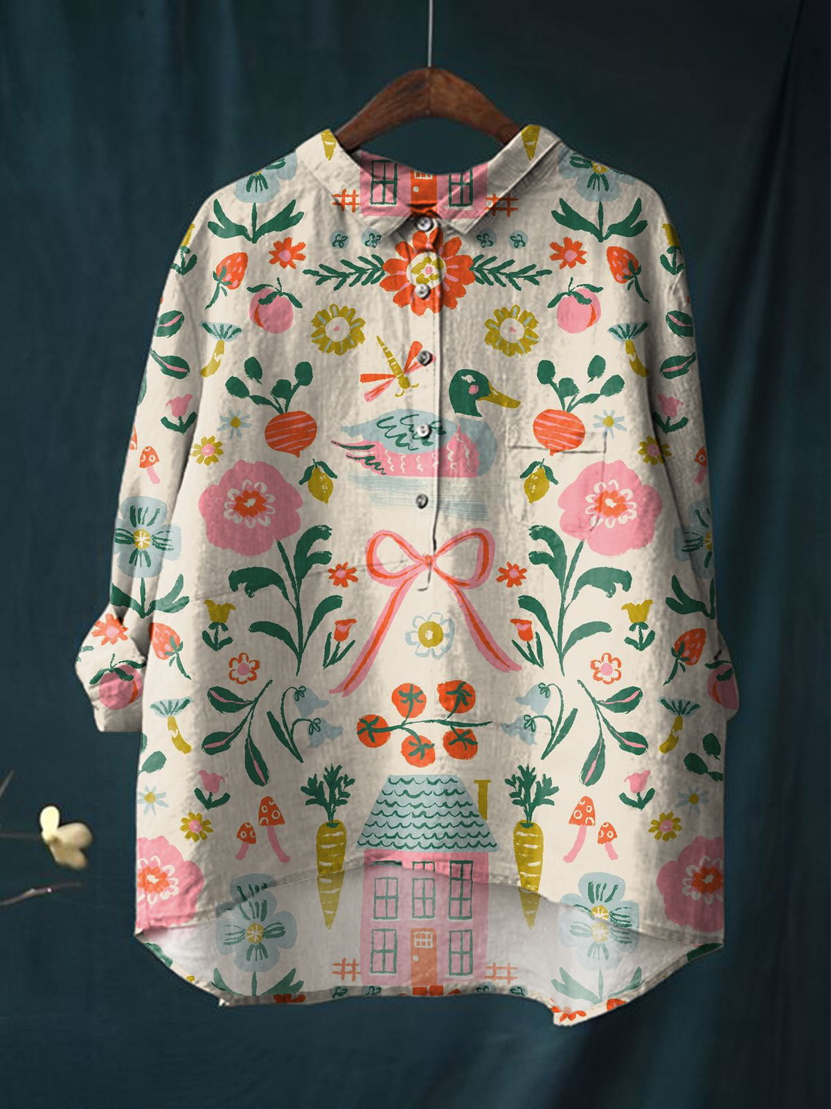 Women's Flowers Print Casual Cotton And Linen Shirt